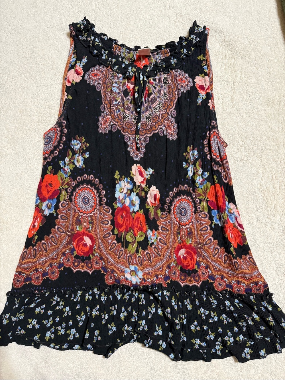 Bila Black Tank Top with Red & Blue Floral Paisley Print